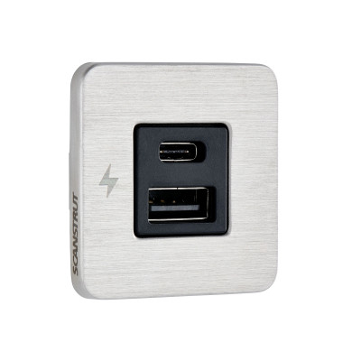Интерьерная USB розетка TILE USB-A + USB-C интерьерная зарядная розетка - нержавеющая сталь